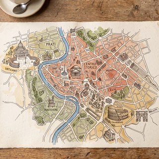 The hand drawn map of Rome neighborhoods